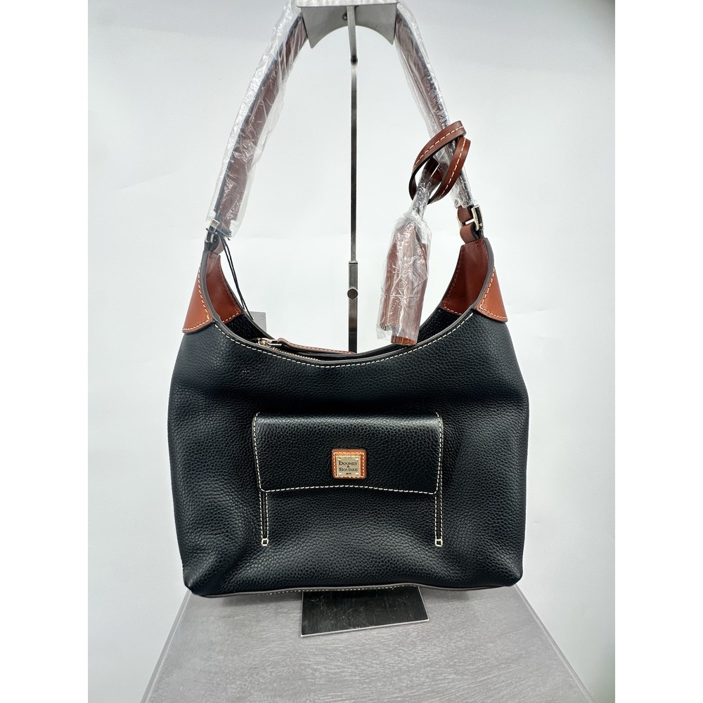 Dooney & Bourke New Black Brown Leather Small Hobo Shoulder Purse Bag NWT